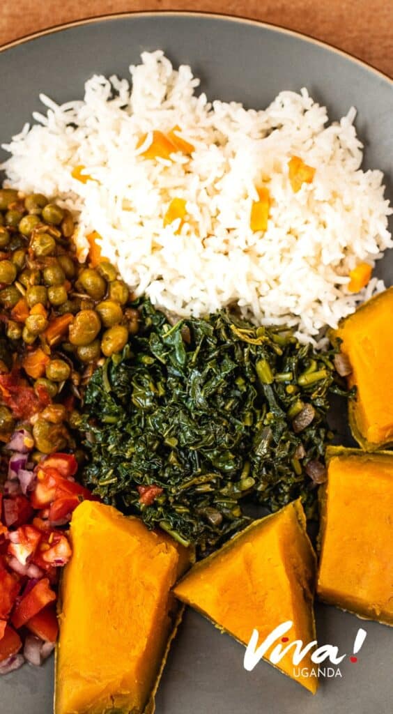Day 1 Lunch Rice, peas, pumkin, kach, greens 1RECIPE